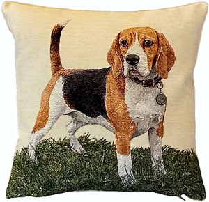 BEAGLE DOG, HAND FINISHED  17" 44CM TAPESTRY CUSHION PILLOW COVER WITH ZIP - Picture 1 of 6