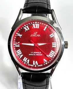 Vintage ENICAR, Manual Wind 17 Jewels Men Watch- Striking Red Dial, Used I-73 - Picture 1 of 11