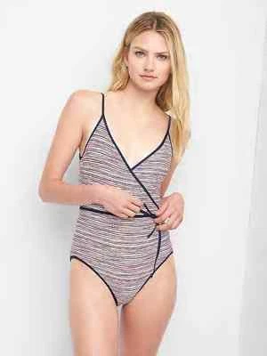Gap Women's Navy Red Stripe Wrap One Piece Swim Suit Sz. XS NWT - Image 1 of 4
