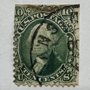 EARLY 10C WASHINGTON GREEN U.S. STAMP NICE DOUBLE RING AND RED CANCELS