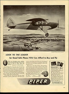 Avión Piper Cub 1946 de colección revista grande publicidad impresa posterior a la Segunda Guerra Mundial - Imagen 1 de 1