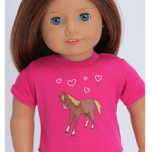 Pink Short Sleeve Top with Horse Graphic Fits 18" American Girl Dolls - Picture 1 of 1
