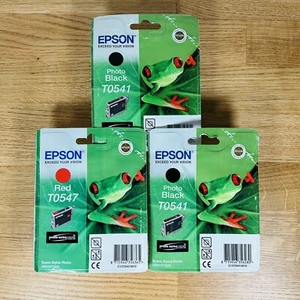 3 x Cartuchos de Tinta Epson Rojo T0547 Negro T0541 Nuevo Sellado Genuino Exp 2013 - Imagen 1 de 9