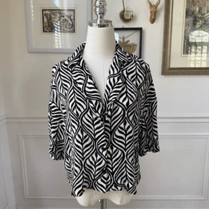 NWT H&M Oversized Cropped Resort Shirt Black White S - Picture 1 of 8