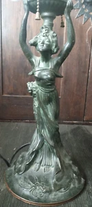 Art Nouveau Bronze Lady Sculpture Lamp 22" T x 6.5 W" - Picture 1 of 20