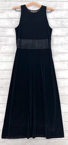 Maggy London Maxi Abito Donna Medio Nero Velluto Senza Maniche Stretch Vintage - Foto 1 di 16