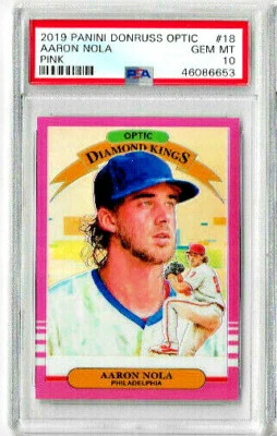 2019 Panini Donruss Optic Aaron Nola Pink Diamond Kings PSA 10 - Image 1 of 2