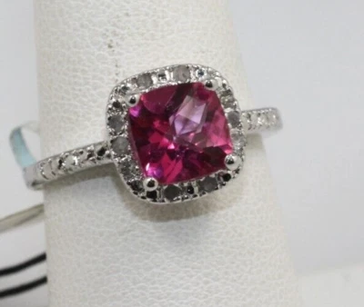 Victoria Townsend Sterling Silver square Pink Topaz Diamond Ring Size 7 new - Image 1 of 4