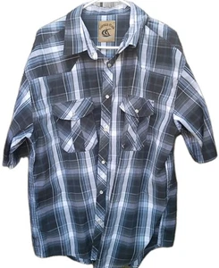 Coevals Club Mens Shirt Black White Plaid Pearl Snap Large Western Cowboy - Picture 1 of 7