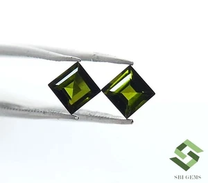 4x4 mm Natural Green Tourmaline Square Cut Pair 0.77 CTS Loose Gemstones - Picture 1 of 9