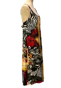 N by Natori Silky Satin Sexy Zebra Flower Slip Dress Gown Large Red/Gold READ! - Picture 1 of 11