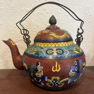 Traumhafte seltene echte antike chinesische Cloisonné rot schwarz Löwe gemarkt Teekanne - Bild 1 von 8