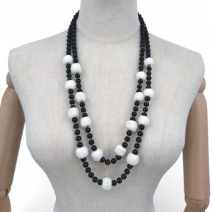 J Crew Black and Cream Pom Pom Layered Statement Necklace Pompon - Picture 1 of 8