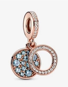 Pandora Sparkling Rose Light Blue Double Disc Charm 789186C03 Retired $90 - Picture 1 of 12