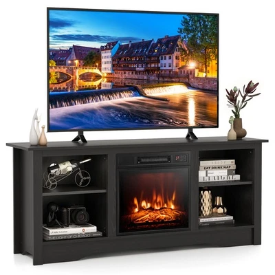 58" TV Stand with 18" Electric Fireplace Heater 3-Adjustable Shelves for 65" TV - Image 1 of 4