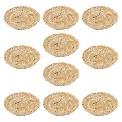  10pcs Natural Decorative Hat Puntelli intrecciato a mano Cappelli di paglia a - Immagine 1 di 4