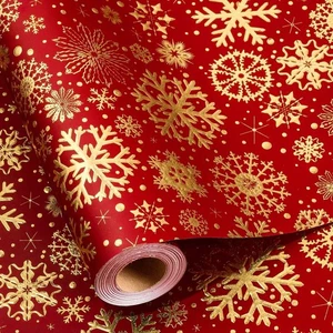 Red Gold Snowflake Wrapping Paper Roll Luxury Metallic Foil 17x33 Ft Christmas - Picture 1 of 7