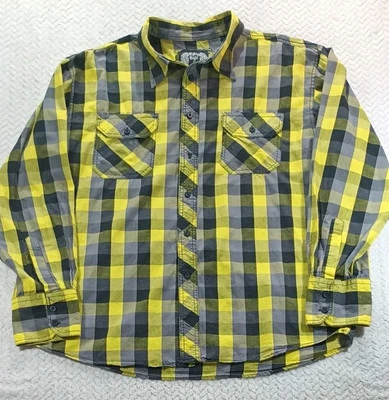 Eighty Eight Button Shirt Mens XL Yellow Black Pockets Checkered Plaid - Image 1 of 4