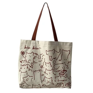 Bag Cat Tote Bag with Zipper Pocket Aesthetic Cute Cloth Bag Reusable Grocery Sh - Picture 1 of 7