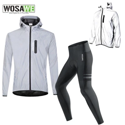 WOSAWE Men Cycling Jersey Sets Reflective Bicycle Jacket Hoodies Padded Tights - Image 1 of 4