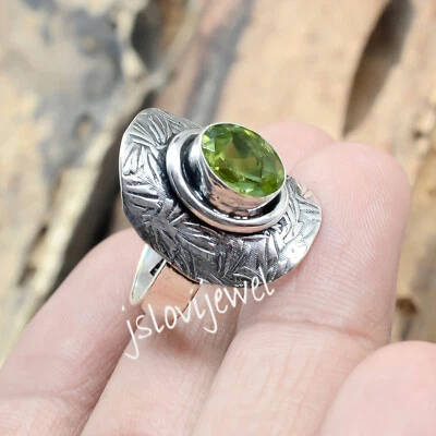 Green Peridot Cut Gemstone Ring 925 Sterling Silver New Art Jewelry/BR-2401 - Image 1 of 4