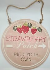 Strawberry Patch Sign Round Metal Wall Large Decor 12"x12" Spring Summer Porch