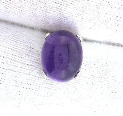 Sterling Silver Oval 10x8 Brazilian Amethyst Cabochon Cab Gemstone Gem Tie Tack - Image 1 of 2