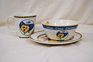 Vintage Kellogg's Cereal Set Bowl - Plate & Mug Set Choo-Choo Choose Sugar Pops - Picture 1 of 21