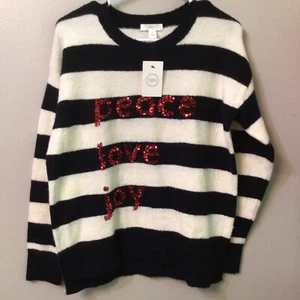 nordstrom 1901 Women Sweater Christmas Black/white Stripes Size XL - Picture 1 of 2