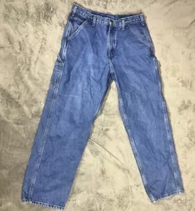 Carhartt Jeans Mens 34x30 Blue Denim Loose Carpenter Cargo Work Pants B13 DST - Picture 1 of 11