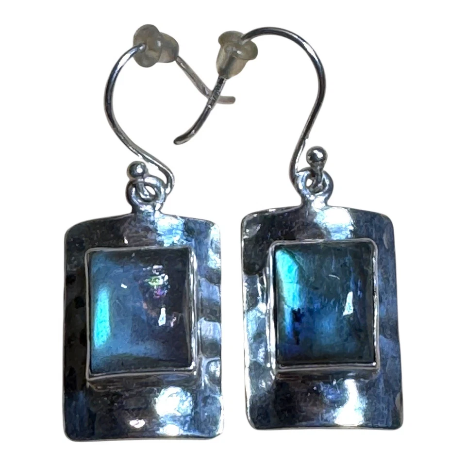 RH Macy & Co Fine Jewelry Labradorite Sterling Silver Rectangle Earrings Hook - Image 1 of 4