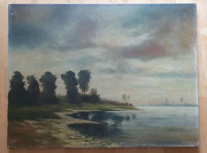 altes Ölgemälde "Seelandschaft" 60 x 80 cm undeutlich sign. Landschaftsmalerei - Bild 1 von 2