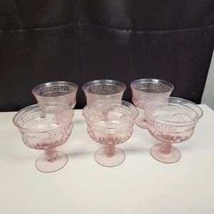 Vintage 6er Set Kurzstiel Dessertbecher Sherbert Geschirr Kelch Gläser Rosa - Bild 1 von 10