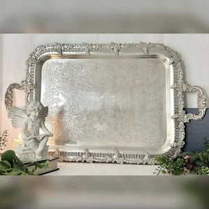 Bandeja de té para servir vintage plateada decorada con uva bandeja de mayordomos de servicio grande* - Imagen 1 de 10