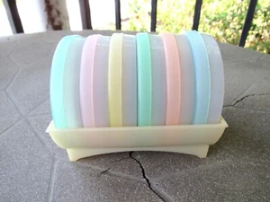 Tupperware Vintage Set of 6 Pastel Coasters with Stand - Picture 1 of 6