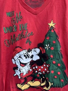 Disney T-Shirt Weihnachten rot Mickey & Minnie Meet Me Under The Mistletoe Damen M - Bild 1 von 4