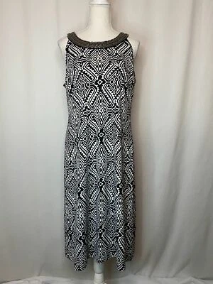 AB Studio Women's Sleeveless Dress, Size Large, Beaded Collar, Black and White - Image 1 of 4