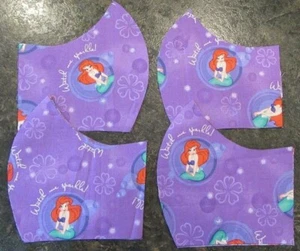 CONTOURED HANDMADE FACE MASK~ WASH & REUSE~ FILTER POCKET ~LITTLE MERMAID ARIEL - Picture 1 of 4