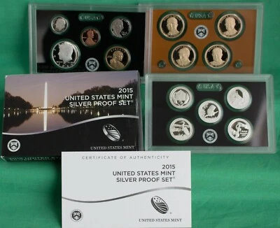 2015 S United States Mint Annual SILVER 14 Coin Proof Set Original Box and COA - Image 1 of 4