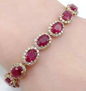 15Ct Oval Cut Lab-Created Red Ruby 14K Yellow Gold Plated Gift Bracelet - Picture 1 of 7