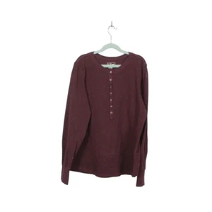 LL Bean Women's Waffle Knit Henley Shirt Deep Port Heather Size M - Picture 1 of 12