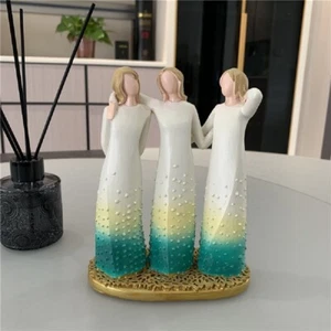 Three Sisters Resin Decoration Statues with Gold Base and Floral Patterns - Picture 1 of 9