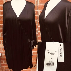 BNWT GEORGE Size 24 Black Satin Wrap Dress Holiday Summer Wedding L9 - Picture 1 of 8