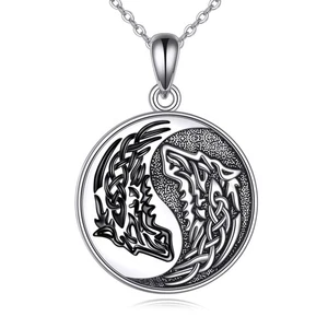 Wolf Necklace 925 Sterling Silver Yinyang Pendant Necklace Wolf Jewelry Gift ... - Picture 1 of 6