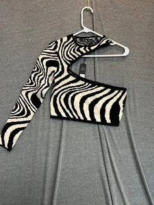 Moda Nova Olivia Suéter Recortado Para Mujer L Beige Negro Cebra Un Hombro - Imagen 1 de 8