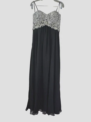 Vestido de Noche Formal Negro Sin Tirantes Estrás 6 Maxi Adornado Baile de graduación Vestido Mod Foto 1 de 4
