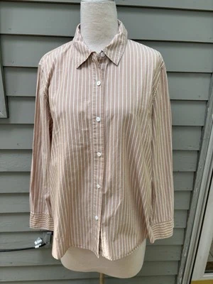 JENNI KAYNE 经典条纹领长袖纽扣衬衫 XXL 蜂蜜棕褐色 — 第 1/4 张图片