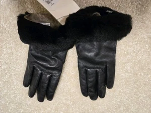 UGG | Women’s Ugg Black Leather Sheepskin Gloves Size S - Picture 1 of 3