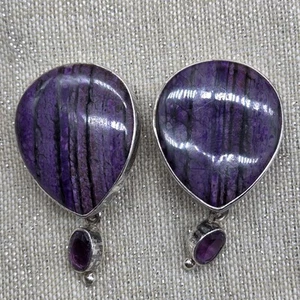 Amy Kahn Russell, AKR Ohrringe Sterlingsilber Amethyst lila schwarzer Stein - Bild 1 von 14