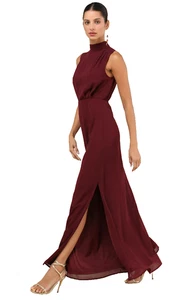 Lulu's Chiffon ärmelloses Maxikleid mit Stehkragen Größe 1X Pflaume klassische Eleganz neu mit Etikett - Bild 1 von 12